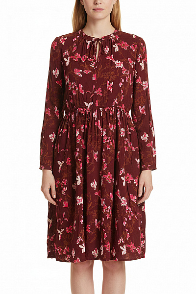 LAWRENCE GREY Dámské Vínové Viskózové Květované šaty Midi S Dlouhým Rukávem Volné Vel. 42