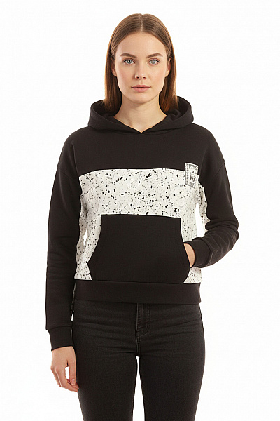 Picture Dámská Bavlněná černobílá Mikina S Kapucí Streetwear Crop Potiskem Vel. L