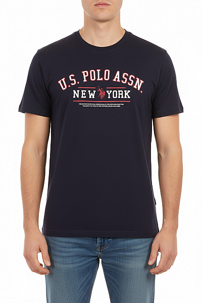U.S.POLO ASSN. Pánské Tmavě Modré Tričko S Krátkým Rukávem A Nápisem New York Vel. L