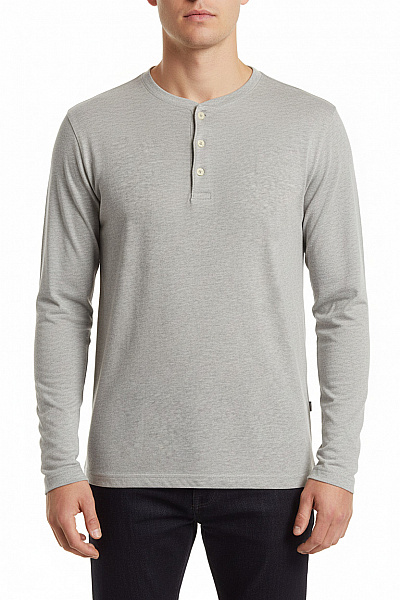 BRAX Pánské šedé Tričko Henley S Dlouhým Rukávem Basic Velikost M