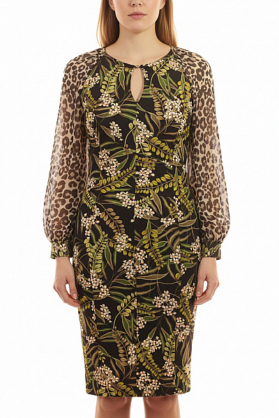 MARCCAIN Dámské Květované šaty S Dlouhým Rukávem A Zvířecím Vzorem Vel. M