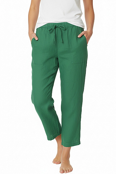 Marc O´Polo Zelené Volné Lněné Rovné Kalhoty S Kapsami A Gumou V Pase Velikost 38