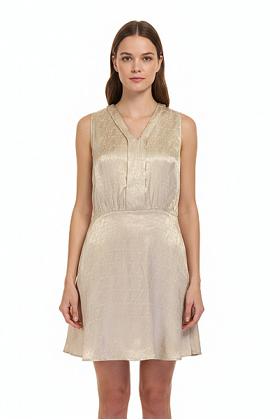 ARMANI Letní šaty Béžové Vzorované Saténové Volné Velikost S