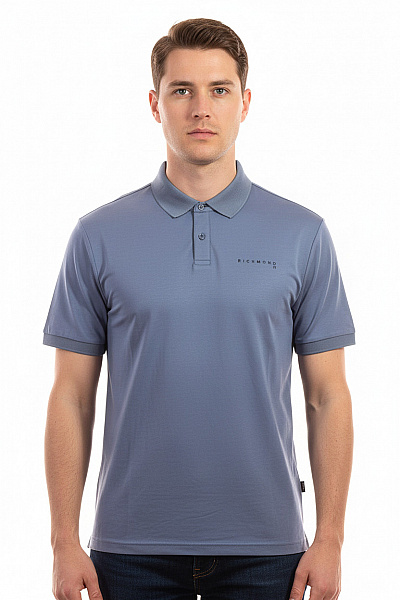 Richmond Pánské Modré Polo Tričko S Krátkým Rukávem A Nápisem Vel. L