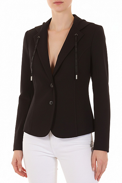 ZHRILL Černý Vypasovaný Blejzr Ležérní S Kapucí Moderní Na Běžné Nošení Vel. XS