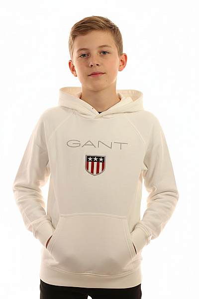 GANT Dětská Bavlněná Bílá Mikina S Kapucí Klokaní Kapsa Velikost 170 Cm