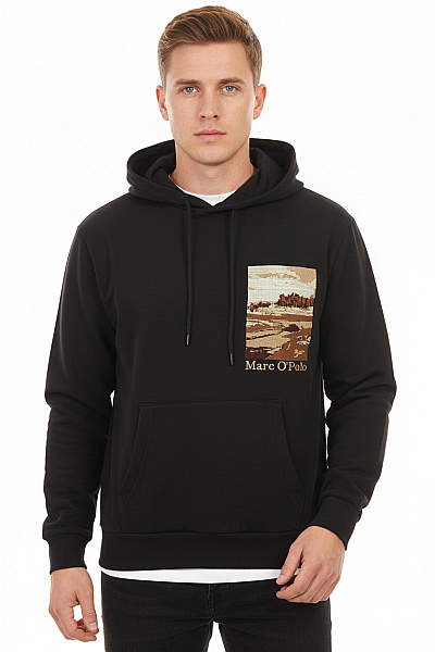 Marc O´Polo Černá Pánská Mikina S Kapucí Přes Hlavu Streetwear S Výšivkou Klokaní Kapsou Vel. XL
