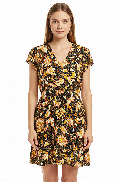 The Kooples Viskózové Letní šaty černé Květované Boho Mini Volné Vel. 2