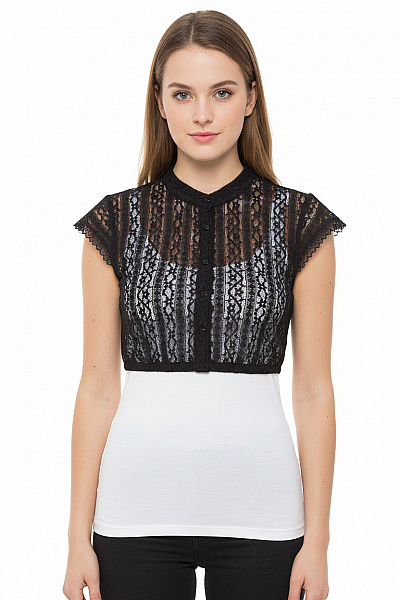 Dámské černé Krajkové Crop Top S Krátkým Rukávem Velikost 34