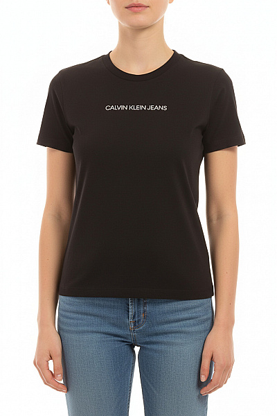 Calvin Klein Dámské černé Tričko S Krátkým Rukávem A Nápisem Basic Crop Top Vel. L