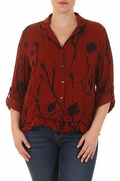 Chantelle Dámská červená Košile S Dlouhým Rukávem Vzorovaná Ležérní Volná Vel. XXL