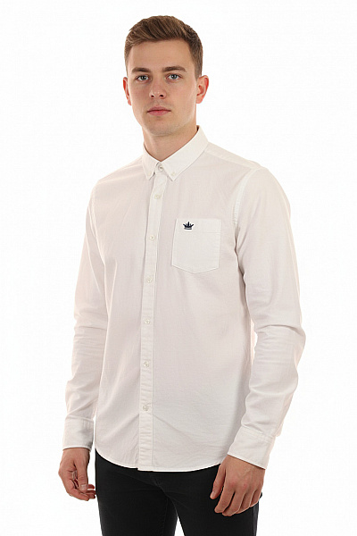 BRAVE SOUL Pánská Bílá Košile S Dlouhým Rukávem A Náprsní Kapsou Velikost L