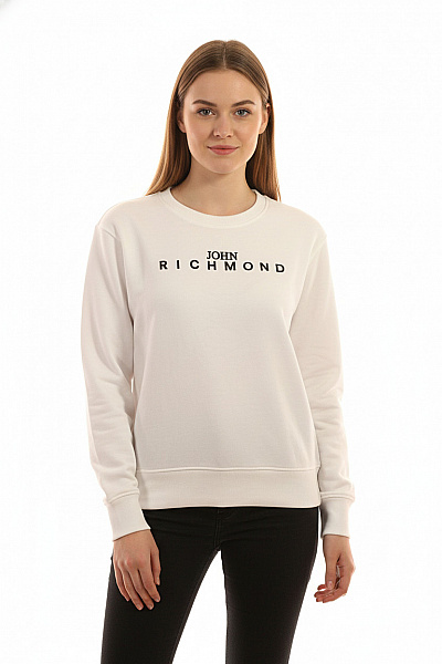 John Richmond Bavlněná Bílá Dámská Mikina S Dlouhým Rukávem Přes Hlavu Crewneck Velikost M