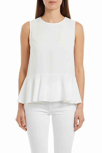 APART Bílá Halenka Bez Rukávů Volná Peplum Velikost S/M