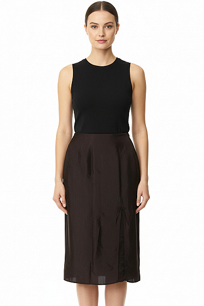 HALLHUBER Dlouhá Pouzdrová Sukně Tmavě Hnědá Elegantní Rovná S Rozparkem Vel. 38