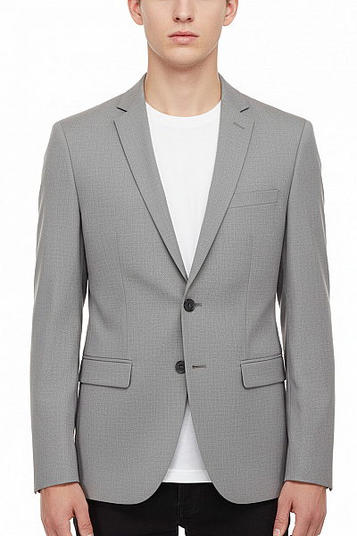 SELECTED Polyesterové Společenské Sako šedé Dvouřadé Elegantní Moderní Velikost 42