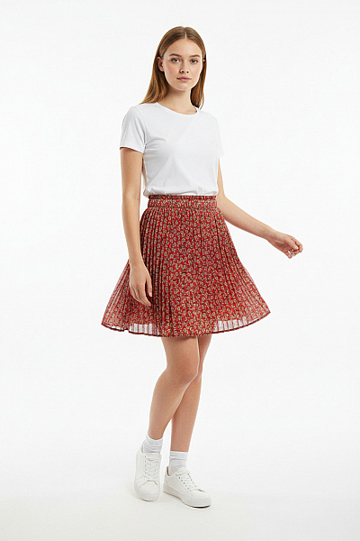 Drole De Copine Dámská červená Plisovaná Letní Sukně Vzorovaná S Gumou V Pase Velikost S/m