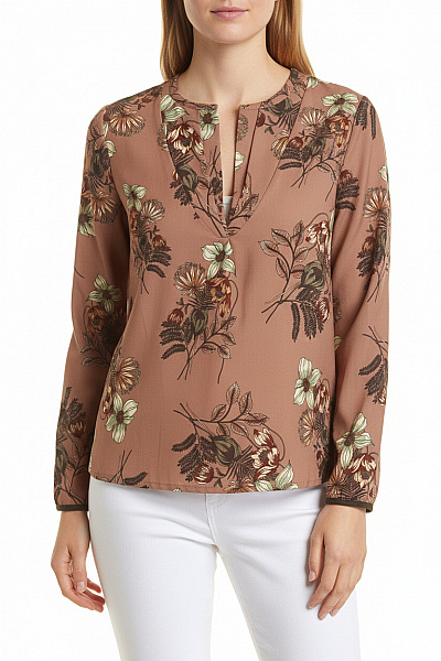 Please Dámská Halenka S Dlouhým Rukávem A Květinovým Vzorem Hnědá Elegantní Velikost L