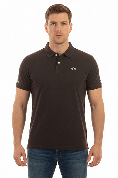 La Martina Bavlněné Pánské Černé Polo Tričko Krátký Rukáv Jednobarevné S Výšivkou Velikost Xl