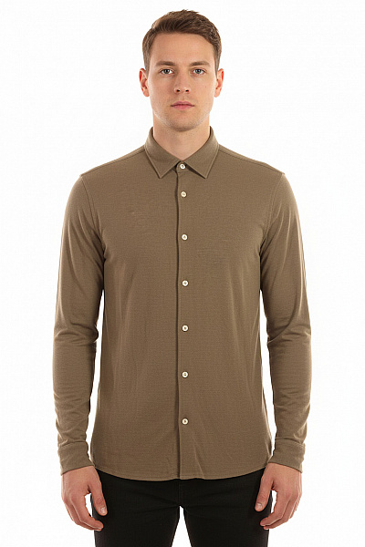 Marc O´Polo Pánská Bavlněná Košile Hnědá Dlouhý Slim Fit Ležérní Velikost L