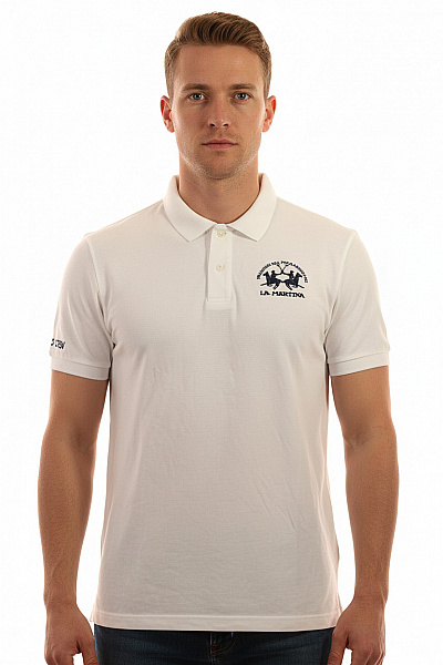 La Martina Pánské Bavlněné Bílé Polo Tričko S Krátkým Rukávem A Výšivkou Velikost Xl