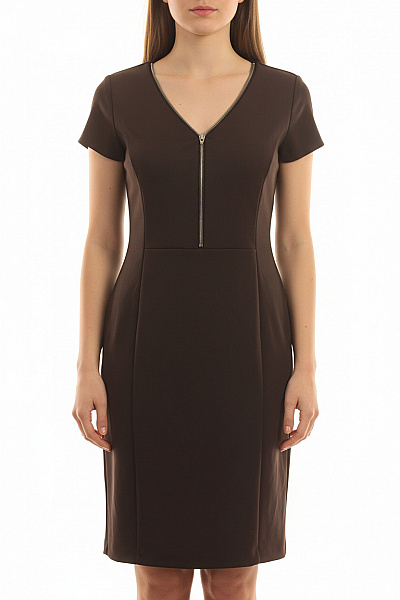 Alba Moda Hnědé Pouzdrové šaty Business Krátké Jednoduché Upnuté Ke Kolenům Vel. 42