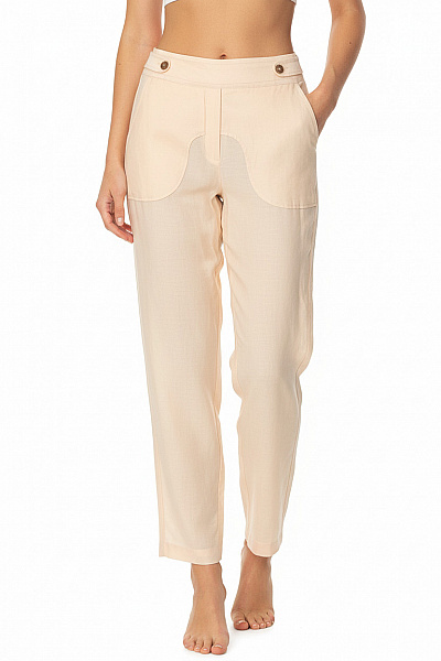 MUNTHE Letní Volné Béžové Elegantní široké Kalhoty S Kapsami Velikost 38