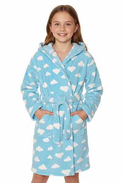Sinsay Dětský Dívčí župan Kapuce Modrý Mraky Měkký Hřejivý Domácí Velikost 122/128