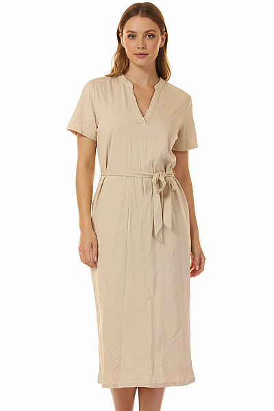 VERO MODA Dámské Béžové Letní šaty Midi Tričkové S Páskem Jednoduché Denní Velikost L