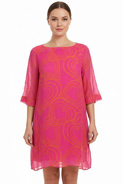 LIEBLINGSSTÜCK Růžové šaty Tunikové Krátké Volné Srdce Vzor Hedvábné Letní Plážové Velikost 42