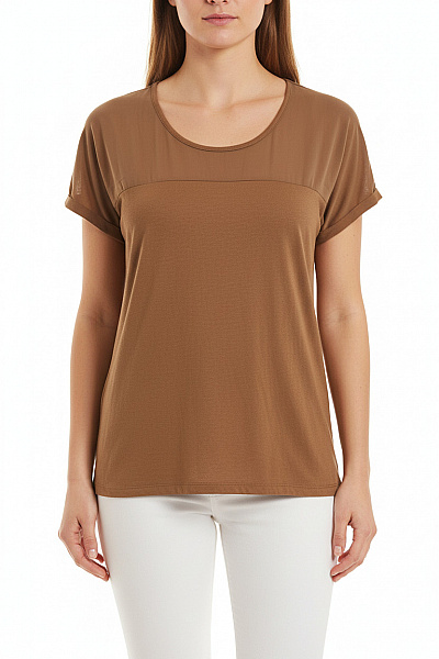 Esmara Dámské Hnědé Tričko Basic S Krátkým Rukávem A Kulatým Výstřihem Velikost L