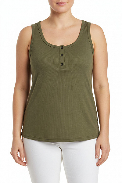 Shein Dámské Khaki žebrované Tílko Henley Basic Vel. Xl