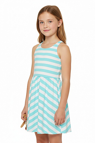 Canda Dívčí šaty Letní Pruhované Modrobílé áčkový Střih Velikost 116
