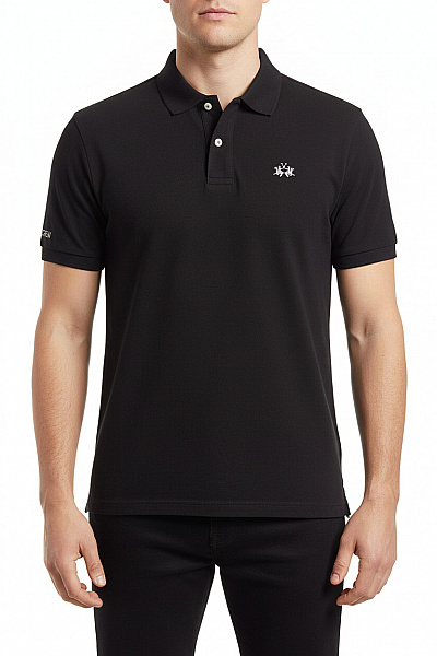 La Martina Polo Tričko černé S Krátkým Rukávem A Výšivkou Velikost L