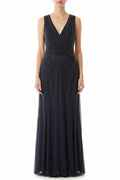 LACE &BEADS Dlouhé Společenské šaty Bez Rukávů Třpytivé Večerní Vel. XS