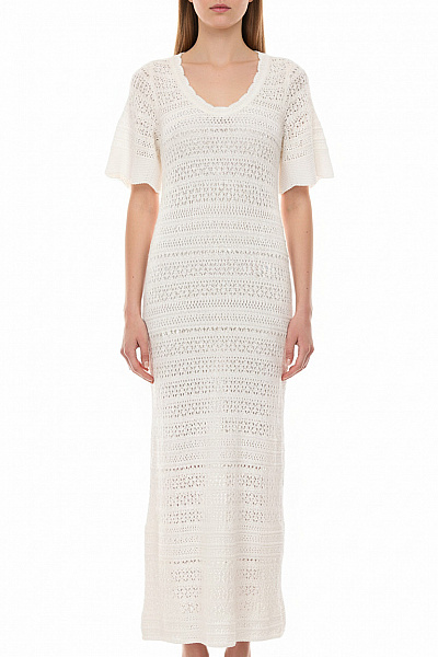 Neo Noir Bílé Dlouhé Pletené Letní Maxi šaty Ažurové Boho Vel. XS