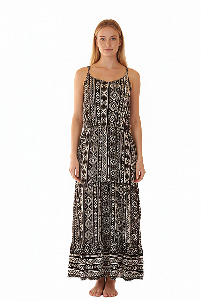 VERO MODA Dámské Dlouhé Maxi Letní šaty Na Ramínka Etno Vzor černo-bílé Volné Vel. 100