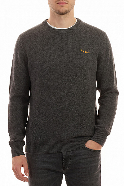 MAISON LABICHE Pánský šedý Pulovr Basic S Nápisem The Dude Přes Hlavu Vel. M