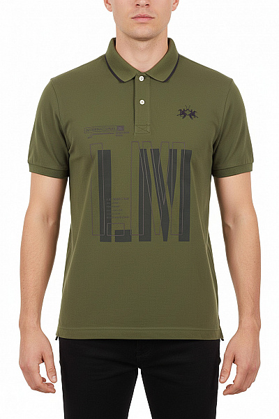 La Martina Pánské Bavlněné Polo Tričko S Krátkým Rukávem A Potiskem Zelené Vel. Xl