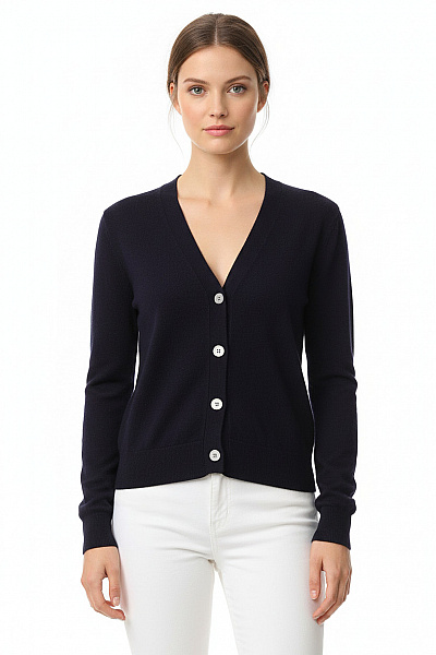 Dine'n Dance Dámský Vlněný Kardigan Propínací S Výstřihem Do V Elegantní Tmavě Fialový Velikost 38