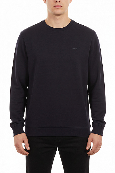 Hugo Boss Pánská Tmavě Modrá Mikina Bez Kapuce S Dlouhým Rukávem Crewneck Jednobarevná Velikost Xl