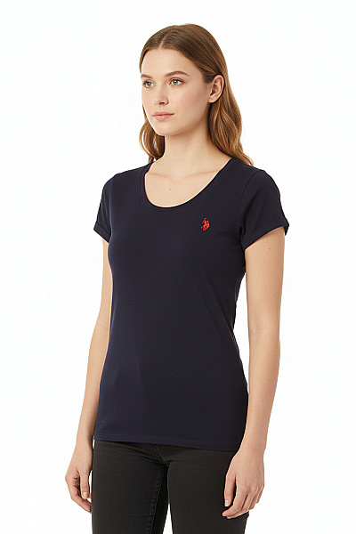 U.S.POLO ASSN. Dámské Bavlněné Tmavě Modré Tričko S Krátkým Rukávem A Výšivkou Basic Velikost S