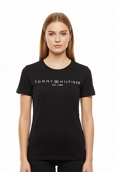 TOMMY HILFIGER Dámské Bavlněné černé Tričko S Krátkým Rukávem A Nápisem Basic Vel. S