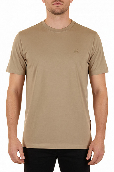 Richmond Pánské Bavlněné Tričko Béžové S Krátkým Rukávem A Výšivkou Basic Velikost M