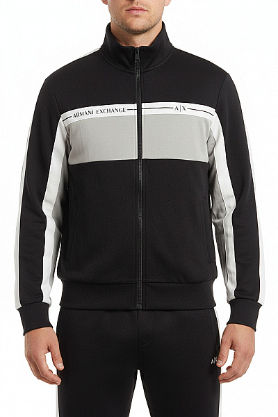 ARMANI Pánská Sportovní Mikina Na Zip černobílá Pruhovaná Streetwear Vel. L