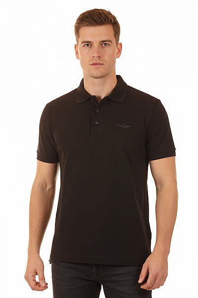 Aeronautica Militare Pánské Bavlněné Tmavě Hnědé Polo Tričko S Krátkým Rukávem A Výšivkou Vel. M