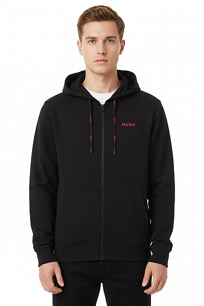 Hugo Boss Pánská černá Mikina S Kapucí A červeným Nápisem Na Zip Vel. S