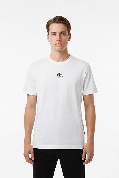 LACOSTE Pánské Bílé Tričko S Krátkým Rukávem A Potiskem Basic Vel. L