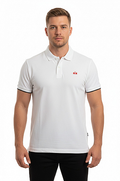 La Martina Pánské Bílé Polo Tričko S Krátkým Rukávem A Výšivkou Velikost XXXL