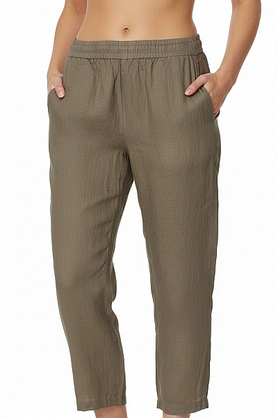 FYNCH-HATTON Dámské Hnědé Volné Letní Lněné Tříčtvrteční Kalhoty S Gumou V Pase Vel. 42